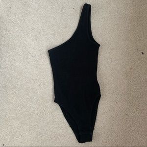 Black One Shoulder Ribbed Bodysuit
